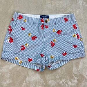 Old Navy Everyday Shorts Women 4 Blue Pinstripe Floral Cotton Twill Summer Ready